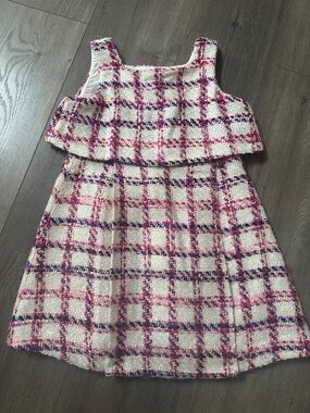 Janie and Jack Pink and Navy Plaid Tweed Layered Dress